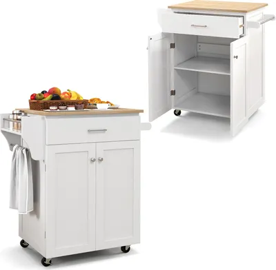 Immagine prodotto di KOMFOTTEU Carrello portavivande con rotelle, portaspezie e portasciugamani, carrello da cucina con cassetto e ripiano regolabile, mobile da cucina per sala da pranzo, 83 x 48 x 91 cm, bianco