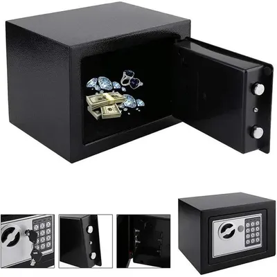Produktbild von Elektronischer Tresor 23x17x17 cm mit Zahlenschloss und Notschlüssel Safe für Dokumente Bargeld Schmuck Zuhause Büro Schwarz