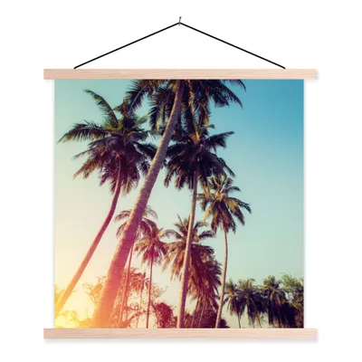 Produktbild von MuchoWow® Textilposter Palme - Sommer - Retro - Sonne 60x60 cm mit holzfarbenen Rahmen - Wanddekoration
