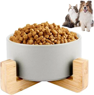 Immagine prodotto di Ciotola in Vetroceramica con bordo - grigia - 850 ml - antiscivolo - per cani di piccola taglia - ciotola per gatti