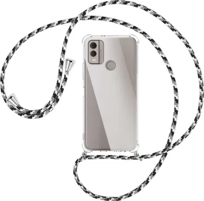 Produktbild von Handykette Backcover-Schutzhülle mit Band (Metall silberfarben) für Nokia C22 4G (6.5'') - schwarz/grau/weiß