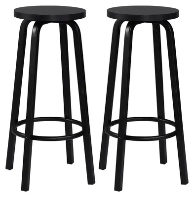 Productafbeelding van Set van 2 ronde barstoelen met MDF zitting en metalen poten in het zwart