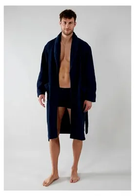 Produktbild von Bademantel und Morgenmantel für Herren aus 100 % Baumwolle – Weicher Saunamantel mit Schalkragen, Gürtel und Taschen