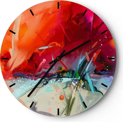 Produktbild von Wanduhr - Rund - Glasuhr - Abstraktion modern - 40x40cm - Schleichendes Uhrwerk - Lautlos - zum Aufhängen bereit - Dekoration Modern - Wanddekoration aus Glas - C3AR40x40-4036