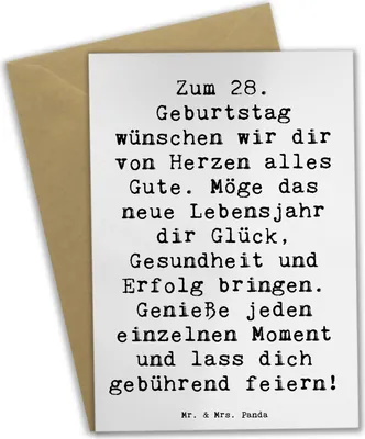 Produktbild von Mr. & Mrs. Panda Klappkarte Spruch 28. Geburtstag - Weiß - Geschenk, Glück, Alter, Grußkarten, Einzigartigkeit, Happy Birthday, einladungskarten, weihnachtskarten
