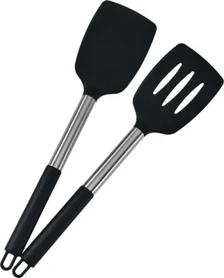 Produktbild von 2 Stück Silikonspatel mit Schlitzen, lebensmittelecht, hitzebeständig, spülmaschinenfest, zum Braten von Fisch, Eiern, antihaftbeschichtet, Topf, Kochwender, Kochgeschirr, Küchenutensilien