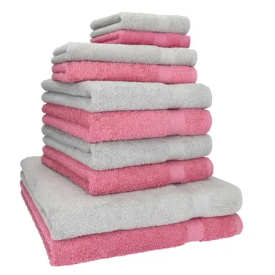 Produktbild von Betz 10-tlg. Handtuch-Set PREMIUM CLASSIC 2 Duschtücher 4 Handtücher 2 Gästetücher 2 Seiftücher  Farbe: altrosa & silbergrau