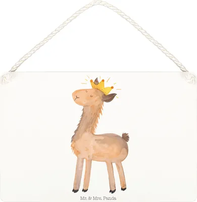 Produktbild von Mr. & Mrs. Panda Schild Lama König DIN A5 - Weiß - Geschenk, holzbild, Lamas, Motivschild, Freundin, Mama, Deko Wandbild, Papa, Türschild, kleine aufmerksamkeit, Chef