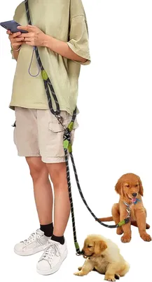 Produktbild von Handsfree Hundeleine für zwei Hunde - Doppelleine, 2,3 m, reflektierend, ideal zum Spazierengehen und Joggen