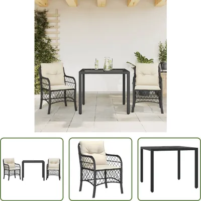 Produktbild von The Living Store 3-tlg. Bistro-Set mit Kissen Schwarz Poly Rattan