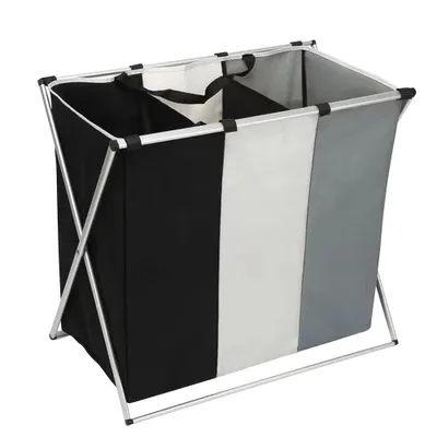 A multi-compartment laundry basket.