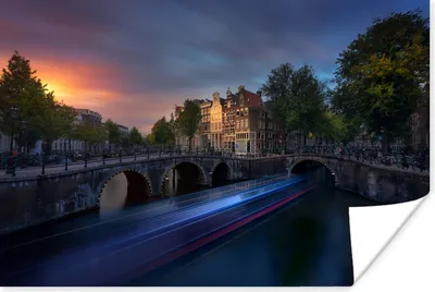 Produktbild von MuchoWow® Poster Amsterdamer Grachten - Brücken - Grachtenhäuser 180x120 cm - Fotoplakat