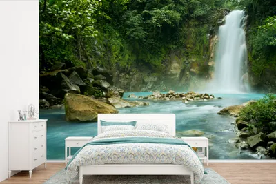 Produktbild von MuchoWow® Fototapete für Wohnzimmer oder Schlafzimmer Wandtapete Vinyl Motivtapete Dschungel - Natur - Wasserfall - 600x400 cm - Vinyltapeten
