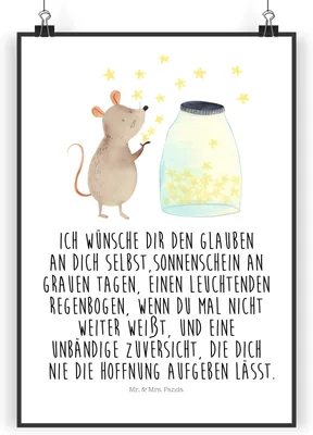 Produktbild von Mr. & Mrs. Panda Bild Maus Sterne DIN A5 - Weiß - Geschenk, Taufe, Posterdruck, Lustige Sprüche, wanddeko, Wanddekoration, Geburtstag, drucke, Geburt, Schwangerschaft