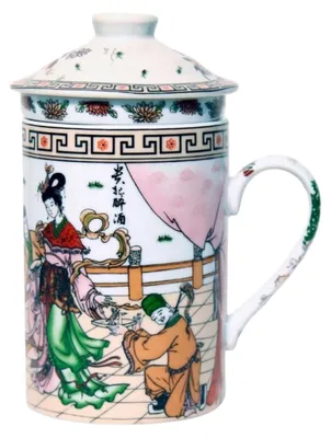 Produktbild von Keramik Teetasse mit Deckel + Sieb für Losen Tee mit Asiatischem (Präsent, 510), Asiatisches Motiv, Porzellan, Tee-Becher