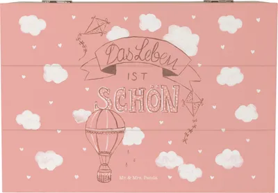 Produktbild von Mr. & Mrs. Panda Box Heißluftballon Leben 22 x 15 cm - Geschenk, fotobox, truhe holz, Dekoration, Schatzkiste, schmuckbox, Das Ist schön, Spruch, glücklich sein, Zitat