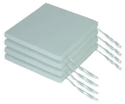 Zdjęcie produktu dla Poduszki na krzesła Relaxdays, zestaw 4 szt., 40 x 40 cm, poduszki z paskami, do użytku wewnątrz i na zewnątrz, poszycie poliestrowe, pianka, jasnozielone