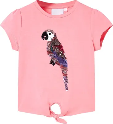Produktbild von Kinder T-Shirt Neonrosa, Größe 104, mit Papagei Aufdruck und Bindesaum
