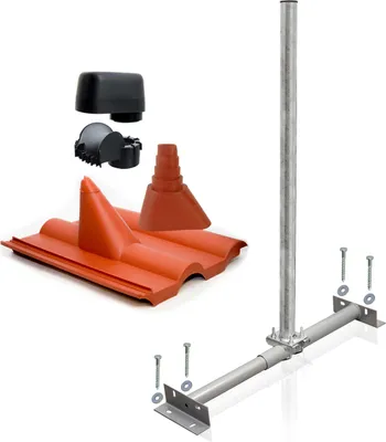 Produktbild von SkyRevolt Dachsparrenhalter Set 1m Mast 60mm Frankfurter Ziegel rot Mastkappe
