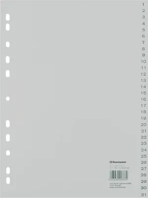 Produktbild von Register 1525 DIN A4 1-31 volle Höhe PP grau Packung mit 10 Stück
