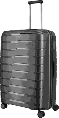 A dark gray Travelite AIR BASE trolley suitcase is shown against a white background.