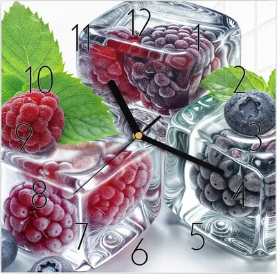 Produktbild von Wanduhr aus Glas mit Motiv Eiswürfel Beerenmix- 30 x 30 cm - inkl. Aufhängesystem