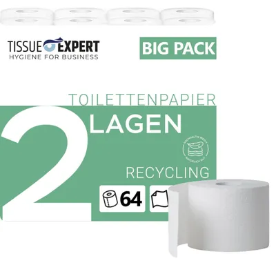 Produktbild von Toilettenpapier, 2-lagig, 64 Rollen x 250 Blatt, 100% Recycling, superweiches Klopapier