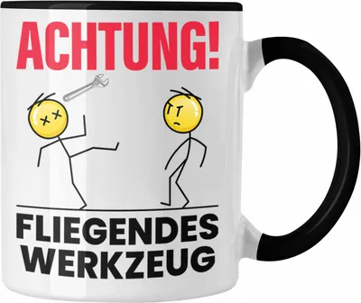 Produktbild von Trendation - Achtung Fliegendes Werkzeug Tasse Geschenk KFZ Mechaniker Mechatroniker Geschenkidee für Männer Handwerker (Schwarz)