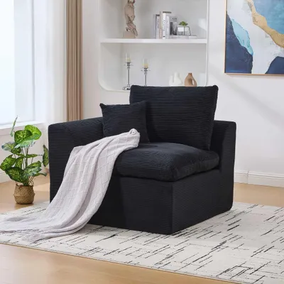 Produktbild von AIORBER Design Einzelsofa Cord-Sessel Modernes Polstersofa mit Kissen Weicher Loungesessel für Wohnzimmer & Schlafzimmer ohne Montage 101x102cm Schwarz