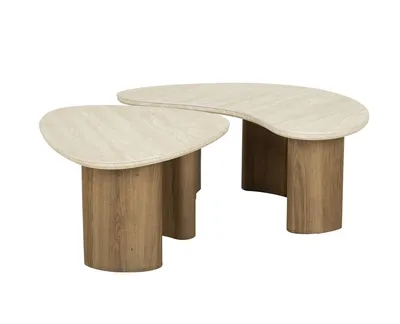 Produktbild von LEVEN Lifestyle Couchtisch WASI SABI 2´er Set organische Form Tischplatte aus hochwertiger Keramik in Travertin Optik