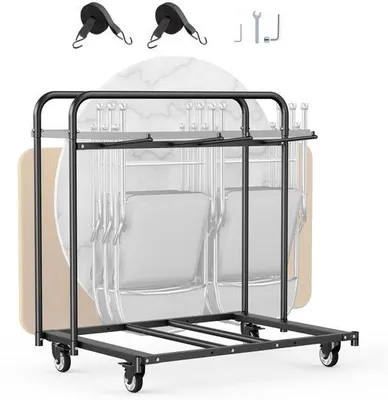 Obrázek produktu pro Skládací vozík na židle Vozík na židle - 5 stolů/14 židlí - nosnost 180 kg - Skládací vozík na židle pro akce a konference