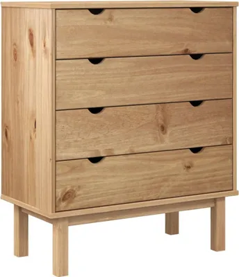 A wooden chest of drawers with four drawers.