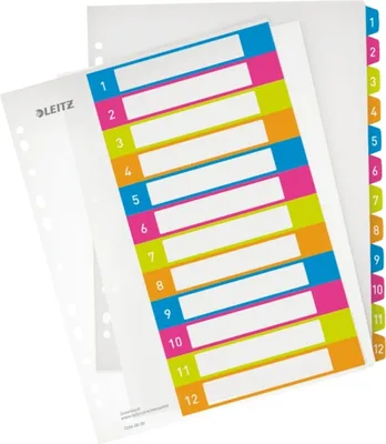 Produktbild von Plastikregister Wow 1-12 A4 PP 12 Blatt farbig Packung mit 10 Stück