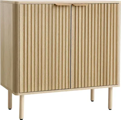 Produktbild von Kaffeebar-Schrank, Kaffeebar-Tisch aus der Mitte des Jahrhunderts mit 2 Ablageebenen, Buffet-Standschrank mit 2 Flügeltüren, Sideboard-Buffetstation für Wohnzimmer, Eingangsbereich, 80 x 37,5 x 80 cm, Eiche