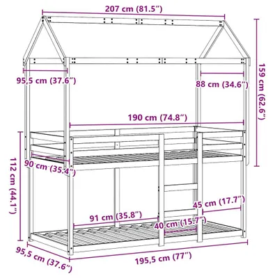Image de vidaXL Lit superposé sans matelas 90x190 cm pin massif