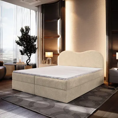 Produktbild von Masseno Boxspringbett FLUVIA N 140x200 cm Komplett-Set mit Bonell Matratze und Topper, Polsterbett mit Bettkästen -Creme, NOW OR NEVER 02