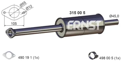 Produktbild von ERNST 315005 Vorschalldämpfer Schalldämpfer für FORD FOCUS III Turnier FOCUS III C-Max II (DXA/CB7, DXA/CEU) Grand C-Max (DXA/CB7, DXA/CEU)