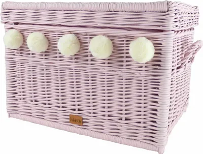 Zdjęcie produktu dla WikliBOX - Wiklinowa skrzynia na zabawki różowa z pomponami - 60x38x37cm