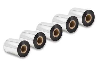 Produktbild von vhbw 5x Thermotransfer-Band kompatibel mit TSC TTP-384M Drucker Etikettendrucker, Wischfest, 90 mm x 300 m, Wachs-Plus Schwarz