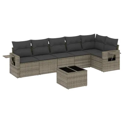 Produktbild von vidaXL 7-tlg. Garten-Sofagarnitur mit Kissen Grau Poly Rattan