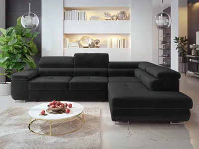 Produktbild von Ecksofa RIVERA mit Schlaffunktion und Bettkästen in schwarz, rechte ottoman