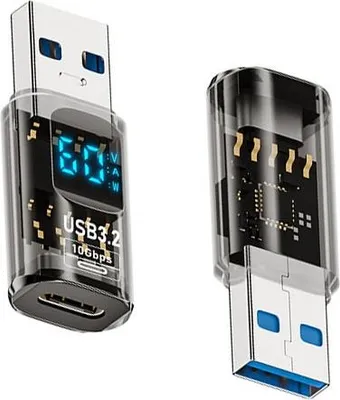 Produktbild von INF TYPE-C Buchse auf USB Stecker Adapter mit Display, Transparent Schwarz, 2 Stück