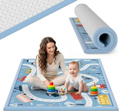 Imagen del producto de Alfombra de juego para bebés, alfombra infantil, 200x150x3 cm, diseño de coches y carretera