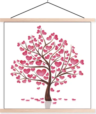 Produktbild von MuchoWow® Textilposter Eine Illustration eines Baumes mit Herzen 60x60 cm mit holzfarbenen Rahmen - Wanddekoration