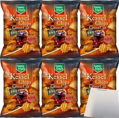 Produktbild von funny-frisch Cross Cut Chips Kartoffelchips Spicy BBQ Sauce Style 6er Pack (6x120g Tüte) + usy Block