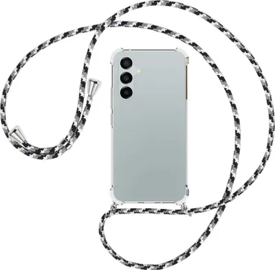 Produktbild von Handykette Backcover-Schutzhülle mit Band (Metall silberfarben) für Samsung Galaxy A54 5G (6.4'') - schwarz/grau/weiß