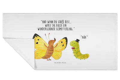 Produktbild von Mr. & Mrs. Panda Handtuch Raupe Schmetterling - Weiß - Geschenk, Kokon, Frotteehandtuch, Flauschtuch, Entwicklung, Lustige Sprüche, Baumwollhandtuch, Zitronenfalter, Hut