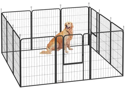 Produktbild von PawHut Welpenlaufstall Welpenauslauf mit 12 Gitterplatten Tür Erdspießen