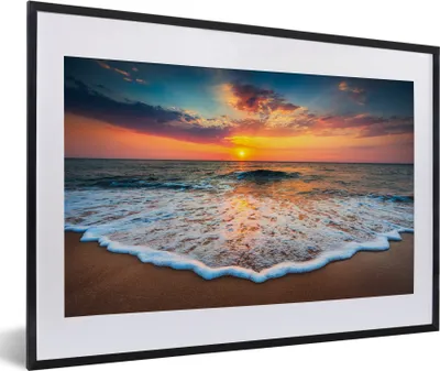 Produktbild von MuchoWow® Gerahmtes Poster Strand - Meer - Sonnenuntergang 60x40 cm - Poster mit Schwarzem Bilderrahmen Wandposter Rahmen Foto Bilder - Schlafzimmer - Plakat in Rahmen - Drucken