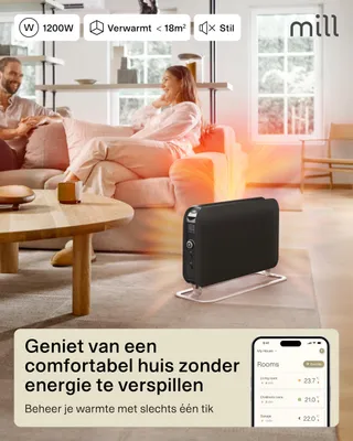 Image de Radiateur convecteur - 1200 W - Noir - Chauffage intelligent Wi-Fi - Pour des pièces de 14 à 18 m² - Portable